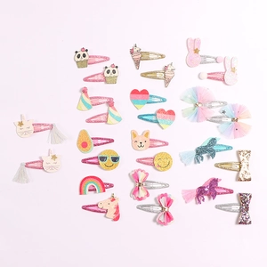 Glitter Sequin Cartoon Hair Clips For Girls Unicorn Cat Rainbow Bow Knot Synthetic Leather Hairpins Kids Hair Accessories