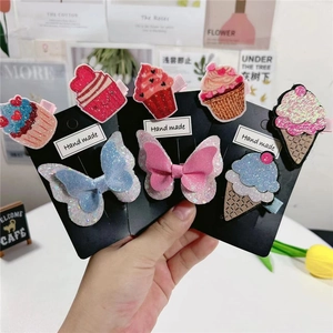 Mignonnes Pinces à Cheveux Papillon Cupcake Glace pour Enfants en Similicuir Feutre Paillettes Faites à la Main Accessoires Cheveux