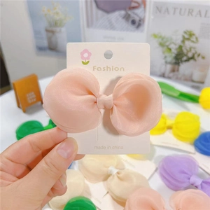 Barrette à nœud rose multicouche pour filles en tulle et organza au style élégant