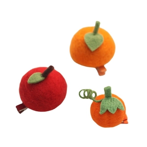 Handmade wool felt fruit hair clips set including red apple and orange citrus designs