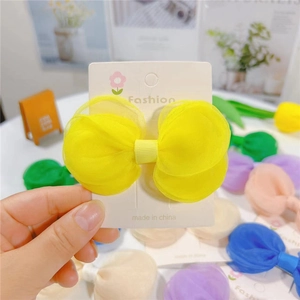 Nœud papillon en tulle jaune fluo à plusieurs couches pour filles sur carte déco