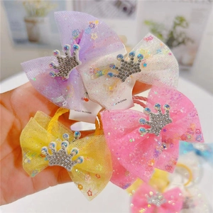 Kids Princess Mesh Bow Hair Clip Rhinestone Crown Hair Ties Sparkly Star Sequin Toddler Party Accessories Hairpins