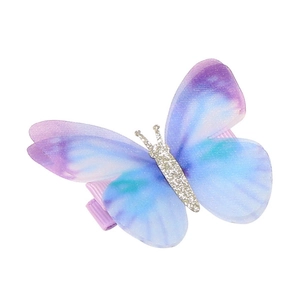 Elegante fermaglio per capelli a farfalla con ali in tulle sfumato blu-viola e glitter