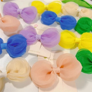Pinces à Cheveux Douces pour Enfants avec Nœud en Organza à Plusieurs Couches Style Coréen Épingles en Maille Fluorescente