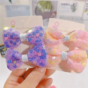 Mollette per Capelli a Fiocco con Fiori e Paillettes in Rete per Bambini Stile Coreano per Ragazze Fermaglio in Tessuto