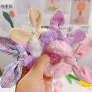 Mignons Chouchous En Peluche Oreilles De Lapin Fait À La Main Élastiques Cheveux Doux Pour Filles Femmes Accessoires Cheveux