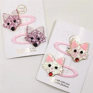 Détails de barrettes pour enfants en forme de renard rose avec des paillettes