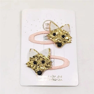Barrettes à cheveux renard à paillettes faites main pour enfants, ruban rose tressé
