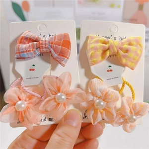 Ensemble Barrettes Et Élastiques À Cheveux Enfants Nœud En Tissu Coréen Doux Carreaux Floral Künstliche Perles Accessoires Cheveux Filles