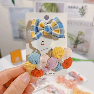 Set d'accessoires cheveux pour enfants avec nœud à carreaux et fleurs en velours