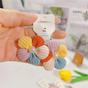 Chouchous en Seersucker avec Fleur et Künstliche Perle pour Enfants Style Coréen Élastiques à Cheveux Floraux en Maille pour Filles Accessoires Cheveux