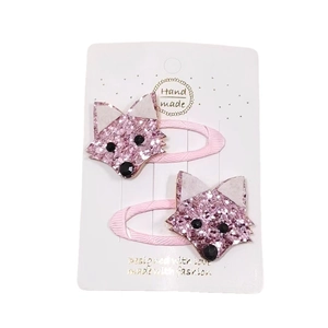 Barrettes à cheveux renard en paillettes roses faites à la main avec ruban pour petites filles