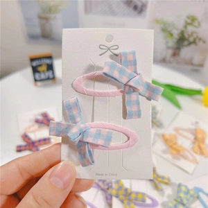 Set of pink fabric bow hair clips for girls in a sweet Japanese and Korean style
