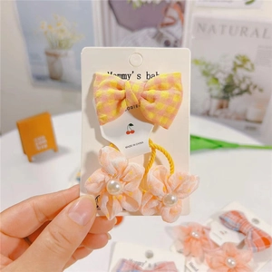 Ensemble d'accessoires cheveux pour filles avec nœud rose et chouchous fleurs