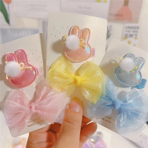 Lot de Barrettes Lapin et Nœud pour Enfants Filles Doux Tissu Laser Maille Pompon Épingle à Cheveux Accessoires de Coiffure