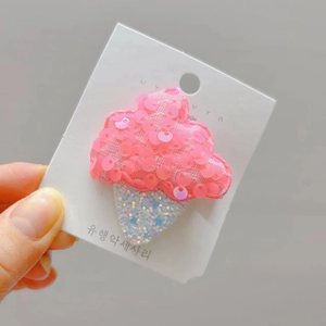 Pince à cheveux crème glacée à paillettes roses et cône brillant pour filles