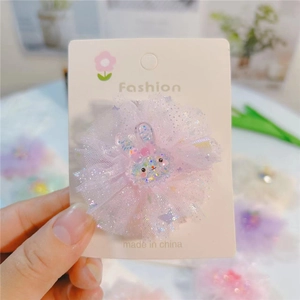 Barrette à cheveux rose en tulle avec fleur et décoration lapin pailleté pour filles