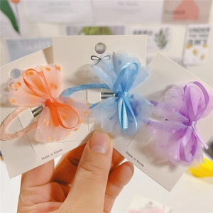 Kids Sweet Polka Dot Mesh Bow Hair Clip Candy Color Ribbon BB Clip Princess Hair Accessories For Little Girls Daily Wear Handmade