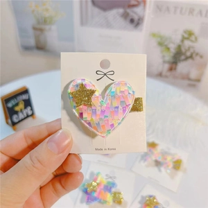 Colorful gradient sequin heart hair clip with gold star for girls hair styling