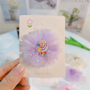 Pince à cheveux en tulle violet pour filles avec sucette arc-en-ciel et étoiles dorées