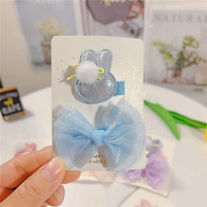 Ensemble de pinces à cheveux oreilles de lapin bleues et nœud en tulle pour fille