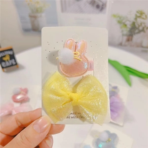 Set de barrettes à cheveux oreilles de lapin et nœud en résille pour filles sur carte