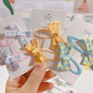Sweet Bow Knot Plaid Fabric Hair Clips For Girls Women Preppy Style Checkered Pattern BB Clips Handmade Hair Accessories