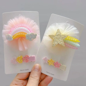 Pinces à Cheveux Enfants Faites à la Main en Tulle avec Motif Étoile Lune Planète Paillettes Perle Artificielle Accessoires Cheveux Filles Douces