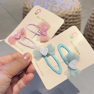 Sweet Kids Chiffon Bow Hair Clips Glitter Heart Hair Accessories For Girls Handmade Floral BB Clips Hairpin Set