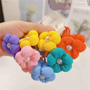Chouchous en Tissu Rembourré Forme de Fleur Avec Fausse Künstliche Perle Haute Élasticité Support de Queue de Cheval pour Enfants Filles Bijoux de Cheveux