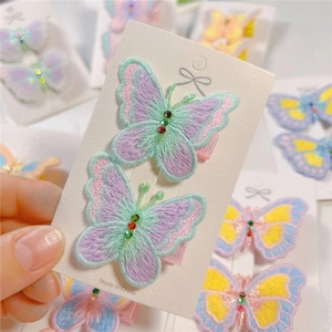 Exquisite embroidered butterfly hair clips with colorful rhinestones for young girls