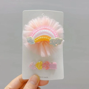 Barrettes à cheveux mignonnes avec arc-en-ciel rose et cœurs pailletés pour filles