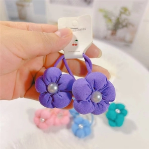 Élastique à cheveux fleur avec perle blanche pour filles, bande élastique extensible
