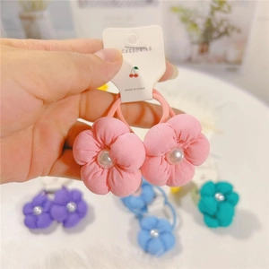 Chouchou fleur rose rembourré avec perle pour filles élastique à cheveux haute résistance