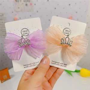 Pince à Cheveux Nœud en Maille pour Enfants Avec Couronne en Strass Épingle à Cheveux Style Princesse Élégante Accessoires de Cheveux pour Filles Fête Décoration Quotidienne