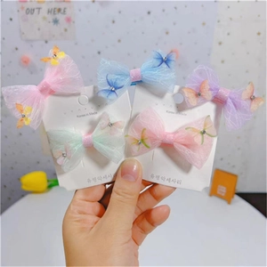 Pince à Cheveux Nœud en Maille Style Coréen pour Enfants Papillon 3D Strass Coiffe Douce Princesse Accessoires de Cheveux
