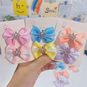 Barrette à Cheveux Nœud en Satin Dégradé Princesse Avec Couronne en Strass Épingles à Cheveux Fée pour Petites Filles Enfants