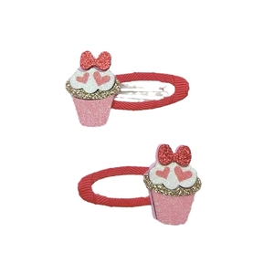 Coffret barrettes cupcakes faits main avec paillettes roses et ruban rouge pour filles