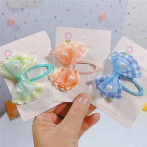 Barrettes à Cheveux Nœud à Carreaux pour Enfants Avec Fausse Künstliche Perle Macaron Doux Filles Pinces BB Accessoires Cheveux Quotidien