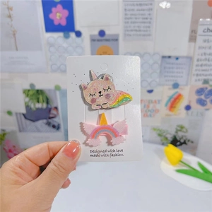 Détails des barrettes licorne à paillettes et arc-en-ciel pour filles sur carte produit