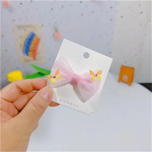 Barrette à cheveux avec nœud en maille rose et papillons jaunes pour filles et strass