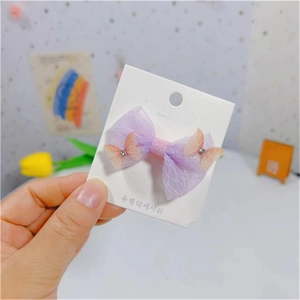 Barrette à cheveux avec nœud en maille violette, papillons 3D orange et strass pour filles