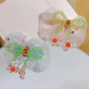 Handgefertigt Netzgewebe Schleife Haarklammer 3D Kristallperlen Blume Mädchen Pony Clip Süß Floral Kinder Haarschmuck