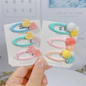 Fermagli per Capelli in Stile Coreano con Pompon di Peluche Cuore Stella per Bambine Principessa Clip BB in Tessuto Metallo