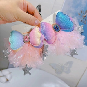 Sweet Kids Gradient Sequin Bow Hair Clips For Girls Star Mesh Butterfly Hairpins Sparkly Gemstone Princess Hair Accessories