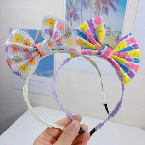Serre-tête Bohème à Grand Nœud pour Filles Enfants Imprimé Lapin Cœur Motif Floral Fait Main en Tissu pour Festival Fête Accessoires de Coiffure