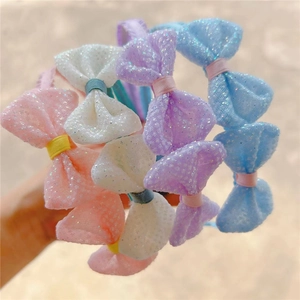 Glitter Mesh Bow Headband For Girls Kids Macaron Color Fabric Covered Hair Bands Sweet Butterfly Knot Hair Accessories