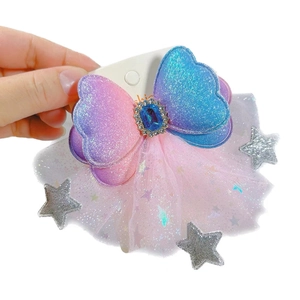 Sparkly gradient butterfly hair clip with star sequins and tulle for girls