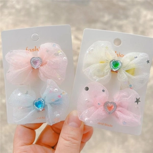 Barrette à Cheveux Nœud en Maille Doux pour Enfants Avec Strass en Cœur Fait Main Clip BB Accessoires de Cheveux