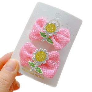 Rosa Mesh-Haarspangen mit Sonnenblumen-Strass-Dekor für Mädchen im 2er-Set